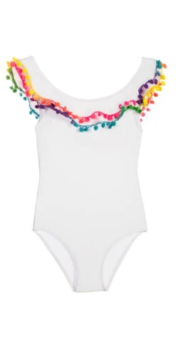 PilyQ Girls Cotton Candy Pom Pom One Piece In White
